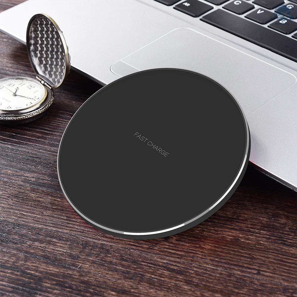 BF Portable Aluminum Alloy Ultra-thin Round Shape Qi Standard Wireless Charger 10W Fast Charging Pad Universal Phone Charge Base for i-Phone 8/8 Plus/X or for Samsung Galaxy S9+/S9/S8/S8+/S7/S7 Edge/S6 Edge+ and More