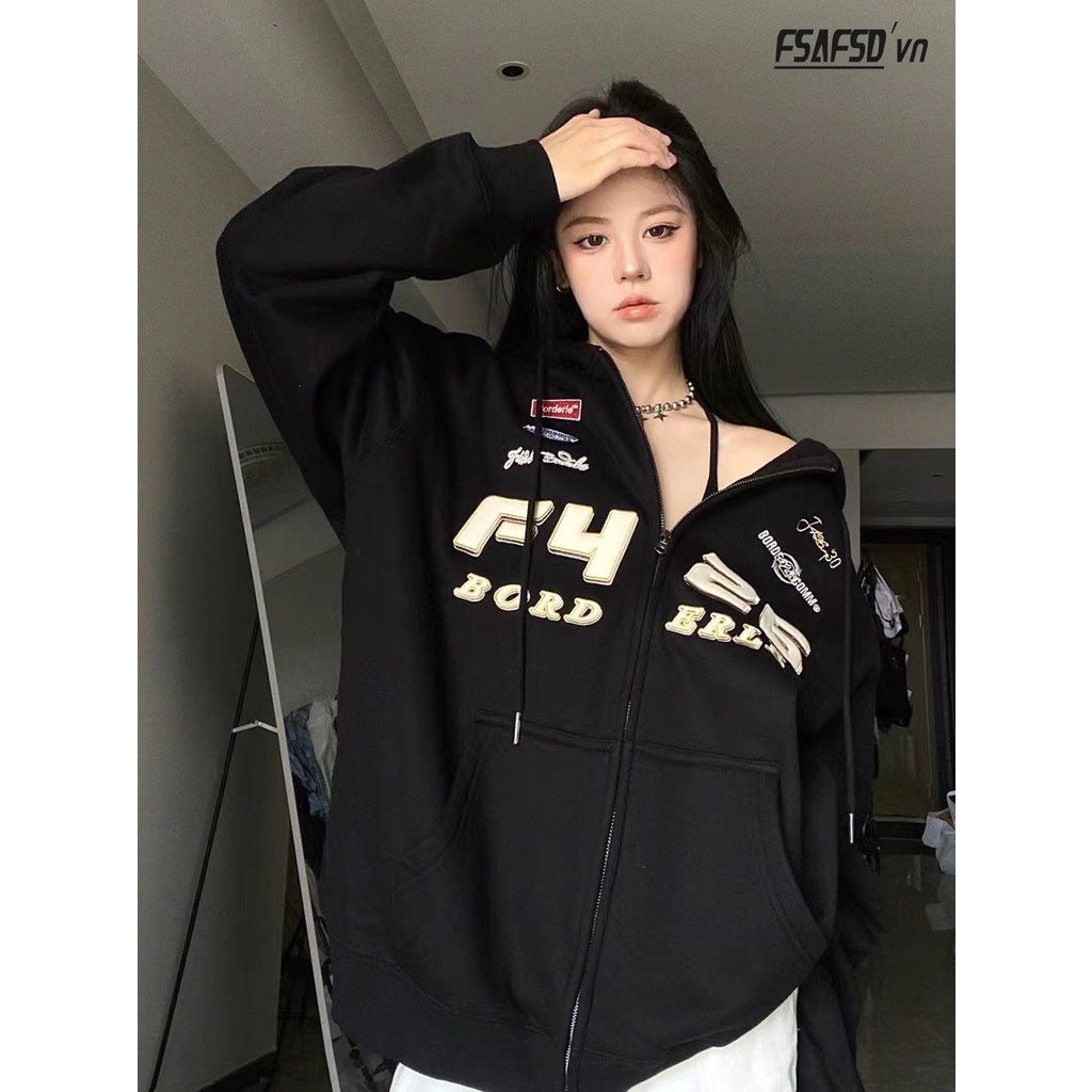 Áo khoác cardigan có mũ trùm thêu hình hợp thời trang