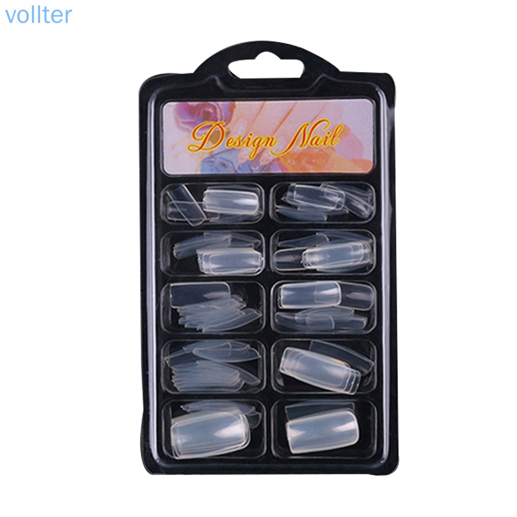 [Hàng mới về] Set 100 Móng Tay Giả Bằng Nhựa Màu Trơn Kiểu Pháp