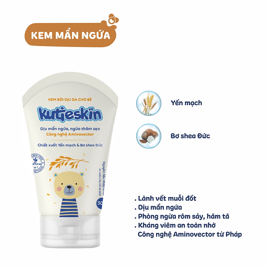 Kem bôi Kutieskin 30gr giành cho da bé sơ sinh và trẻ nhỏ bị rôm sảy muỗi đốt côn trùng cắn