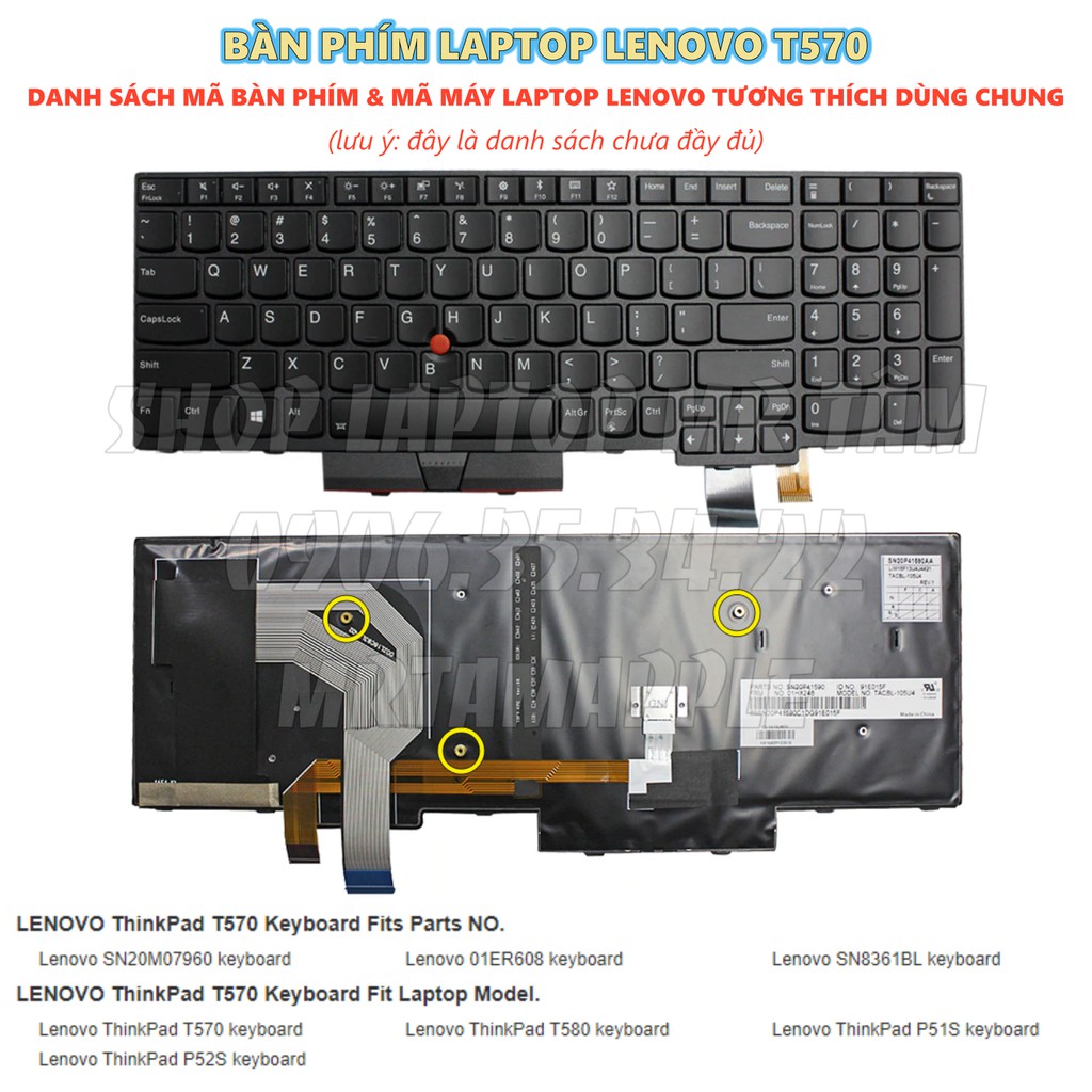 (KEYBOARD) BÀN PHÍM LAPTOP LENOVO T570 dùng cho Thinkpad T570 T580 P51s P52s