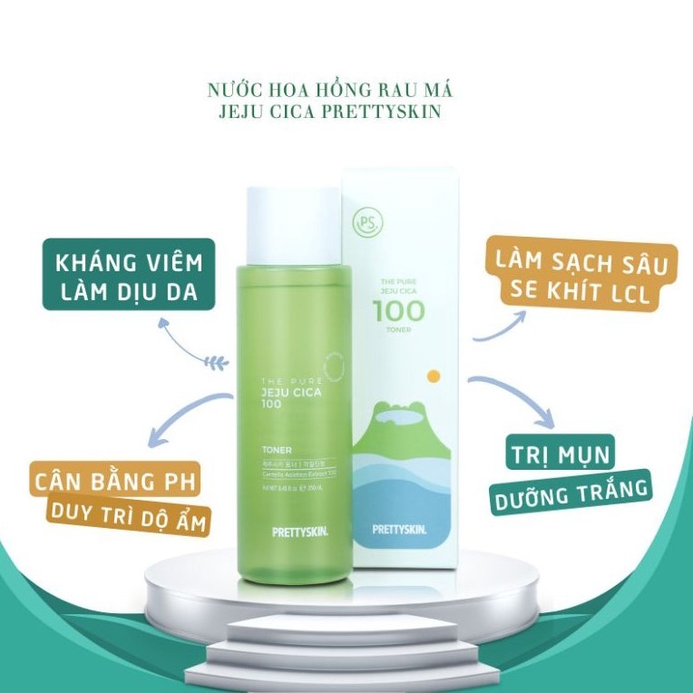Nước Hoa Hồng Rau Má Pretty Skin The Pure Jeju Cica 100 Toner 250ml