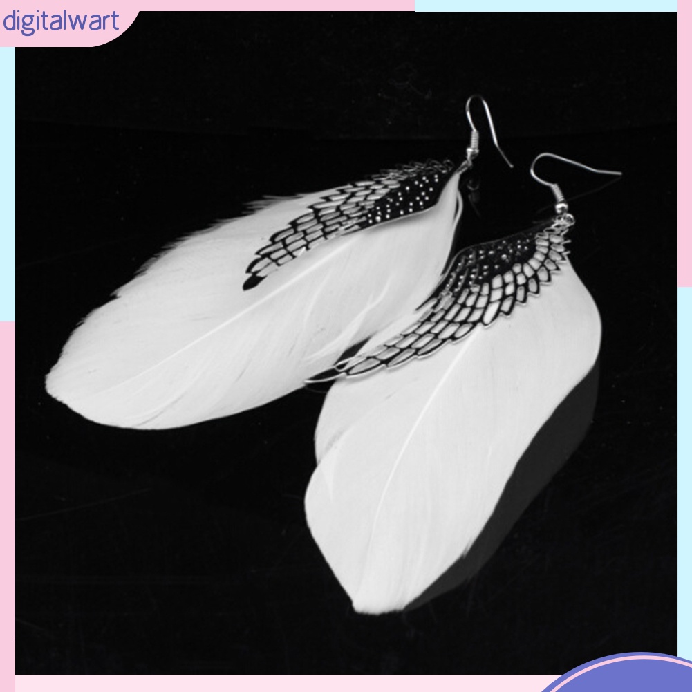 Đôi hoa tai dáng dài hình đôi cánh gắn lông vũ thời trang cho nữ