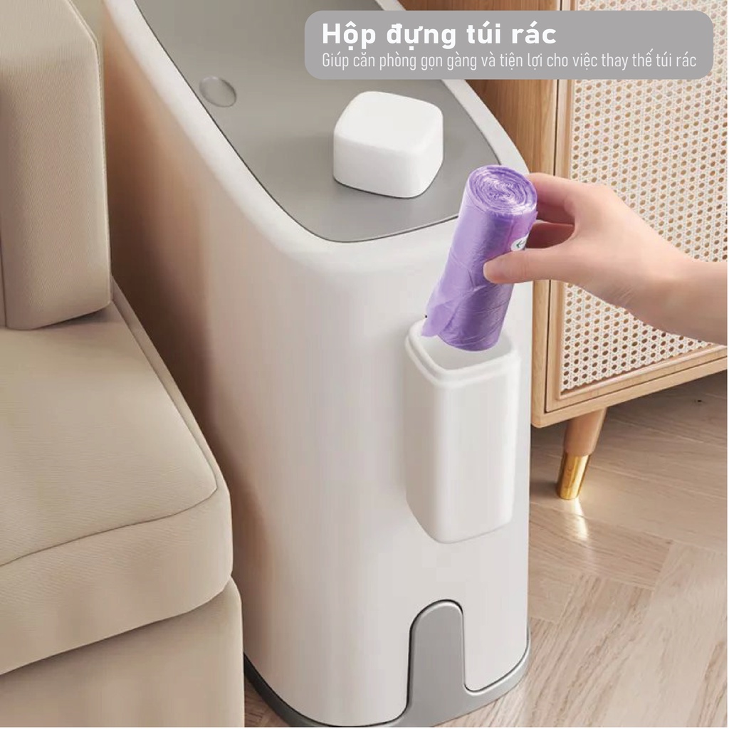 Thùng rác cho không gian hẹp SUPO Mart 15L, thùng rác nắp lật gọn gàng nhựa ABS cứng cáp, có lõi ngăn phân loại rác