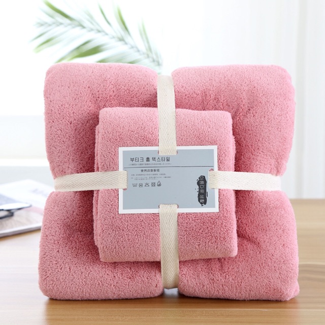 Combo 2 khăn tắm coton siêu thấm nước 1m4*0.7m, 30*70cm