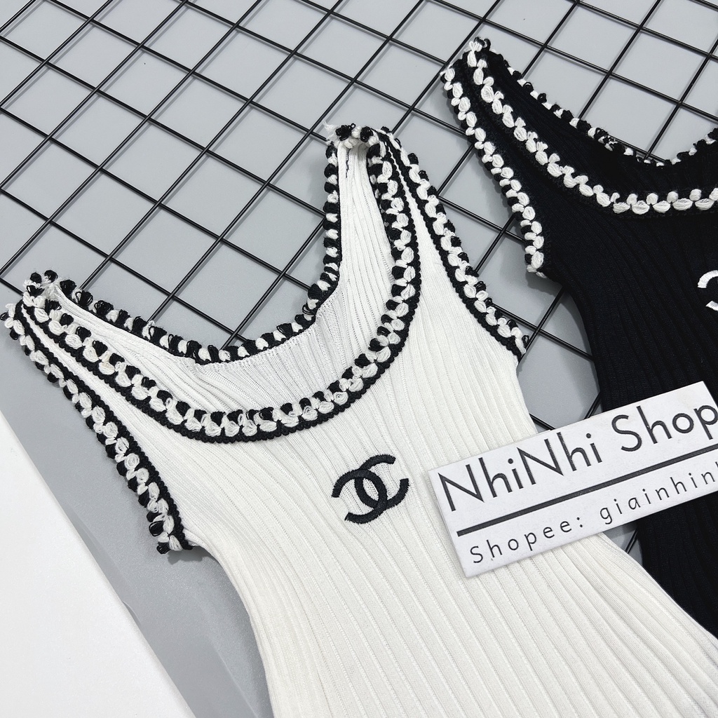Xả hàng - Áo len ba lỗ viền thổ cẩm thêu sát nách dáng ôm AL7172 - NhiNhi Shop