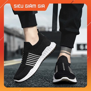 Full Box- Giày Thể Thao Nam Đen - Giày Lười Nam Đen Viền Trắng