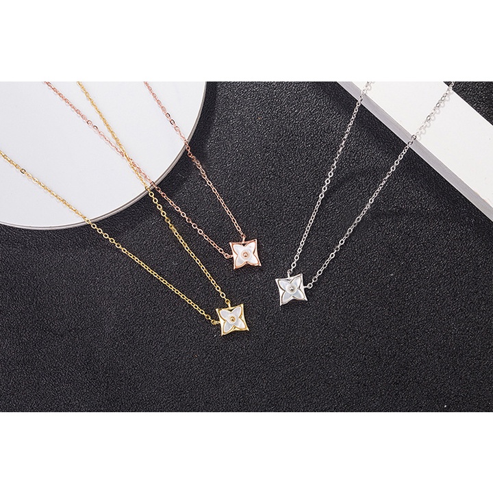 Dây chuyền titan mặt hoa văn vuông cẩm xà cừ siêu xinh không gỉ