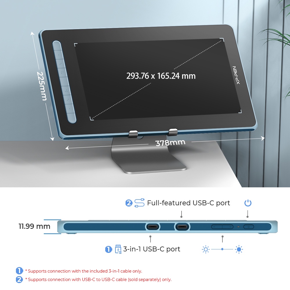 XPPen Artist 13.3 2nd Màn hình hiển thị đồ họa thứ hình vẽ hỗ trợ Android Chức năng nghiêng với bút X3 không dùng pin & cán màng đầy đủ