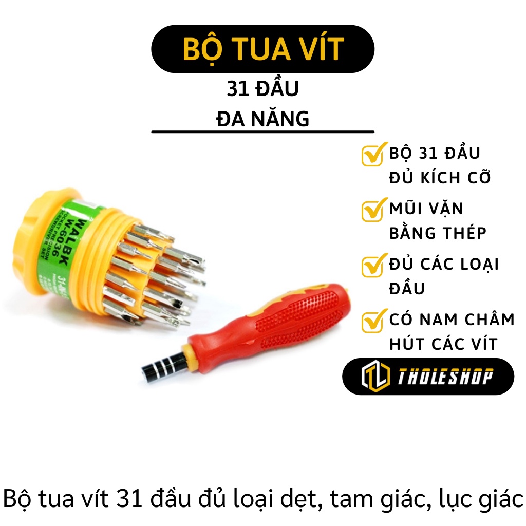 Bộ tua vít 31 đầu đa năng có nam châm hít - Dụng cụ vặn ốc tiện lợi đủ các đầu dẹt, lục giác, dấu cộng 241