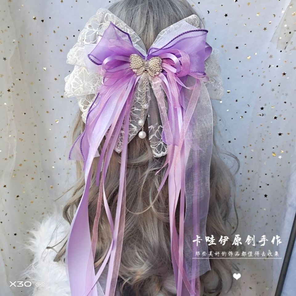 Kẹp Tóc Hình Nơ Phối Ren Hoa Phong Cách Lolita Nhật Bản Xinh Xắn