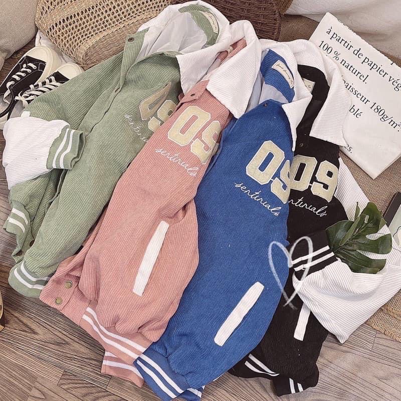 Áo bomber nhung cổ bẻ thêu 09