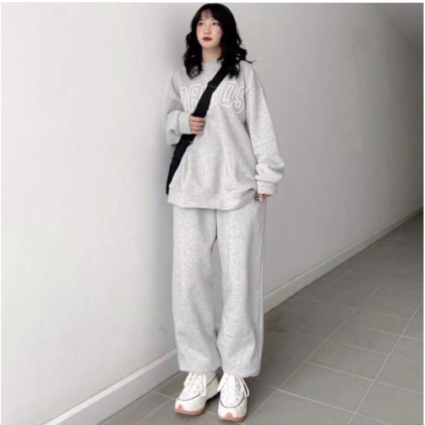 Set Nỉ Nữ cosmos ⚡ Casper.Store | FREESHIP | ⚡ Bộ quần suông áo dài tay form rộng thiết kế đơn giản