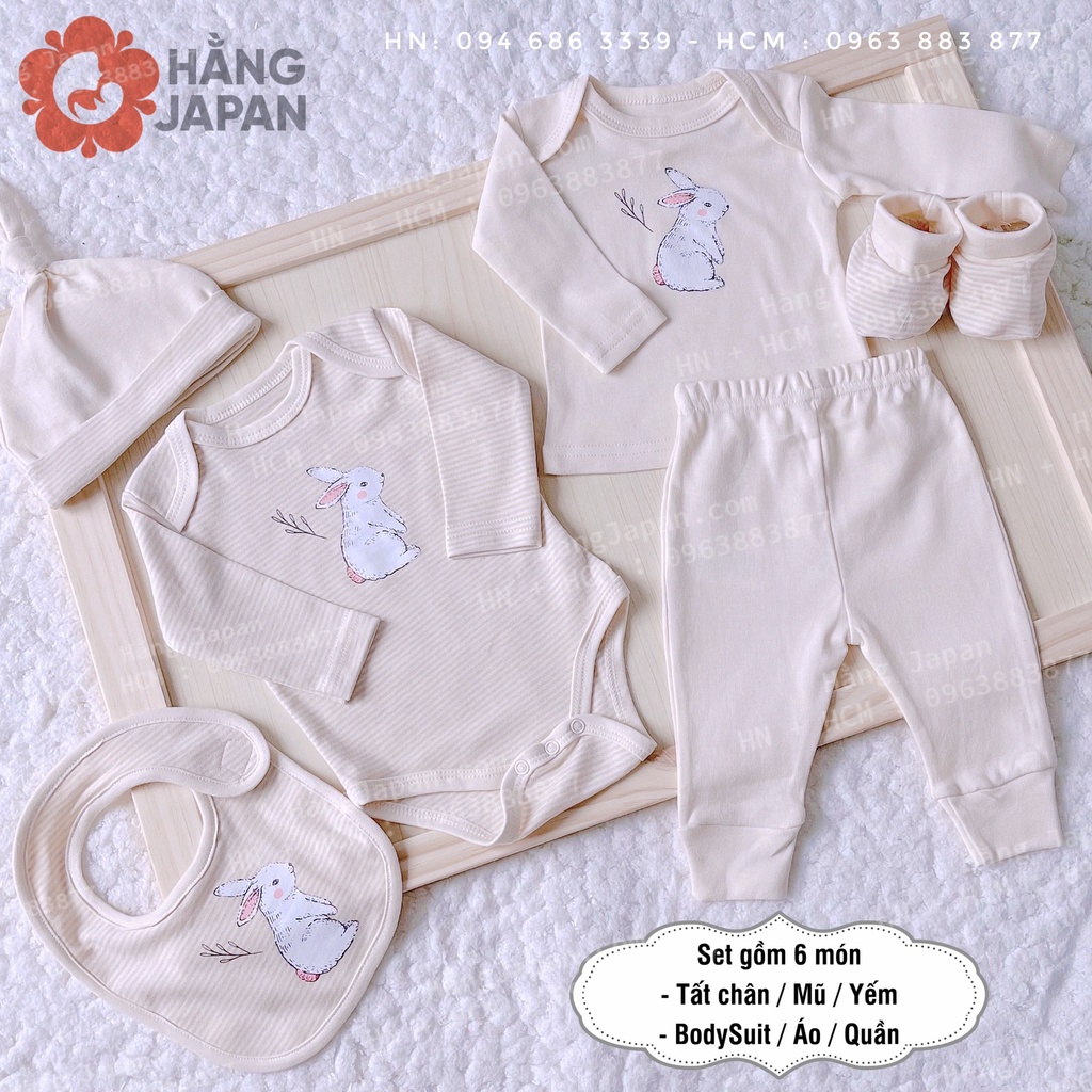 Set body, quần áo Gem Look cho bé tặng kèm mũ yếm bao chân cotton organic hàng Úc