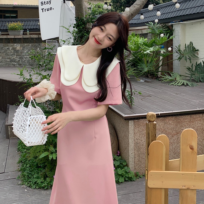 【Hana and Alice】Cá Tính Cổ áo búp bê thịnh hành Váy chữ A cho bé gái