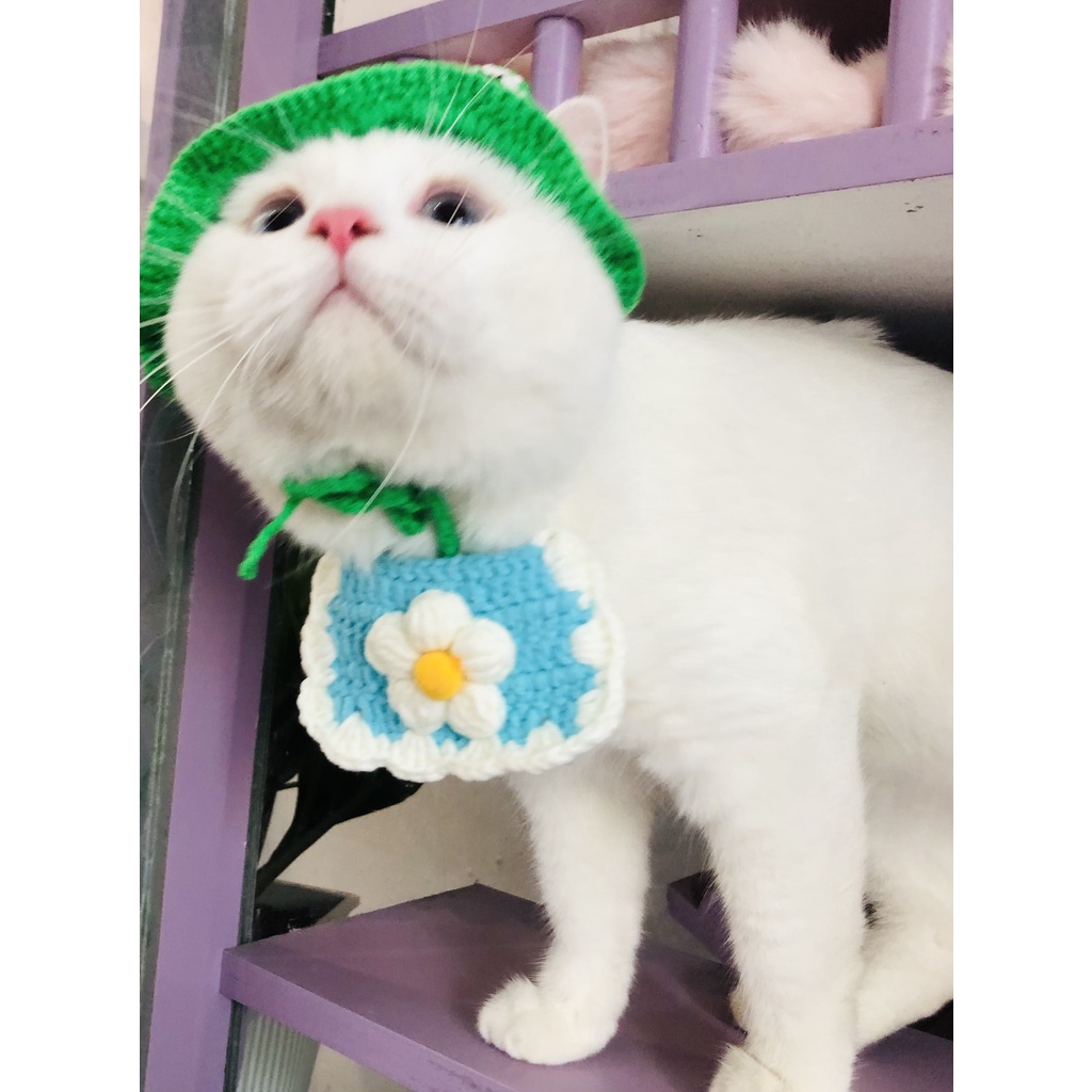 Nón/mũ móc len cosplay ếch xanh cho chó mèo