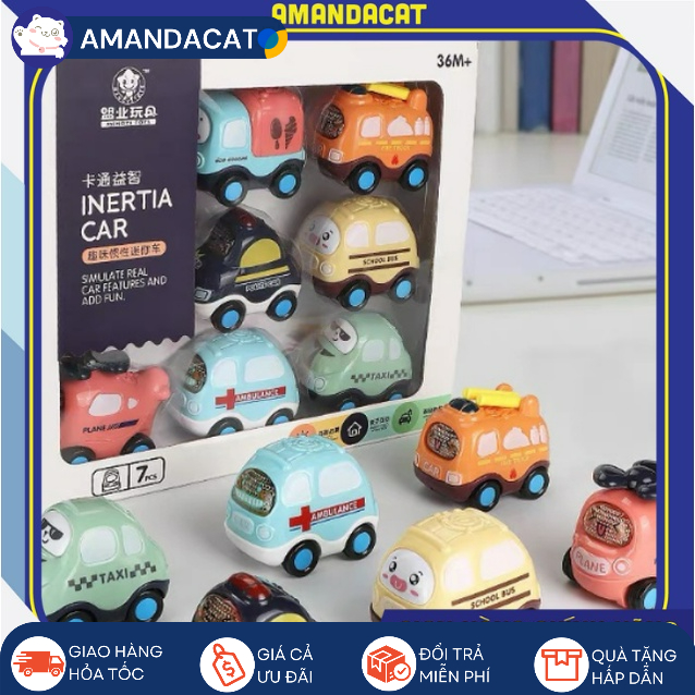 [Hàng sẵn] Bộ 6 xe đồ chơi cho bé trai và bé gái, Xe đồ chơi hình hoạt hình, Xe đồ chơi cho trẻ 2-4 tuổi