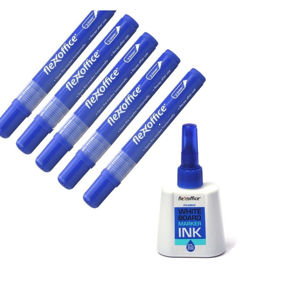 Combo 05 Cây Bút Lông Bảng FO-WB02 Và Hộp Mực Bút Bảng FO-WBI02