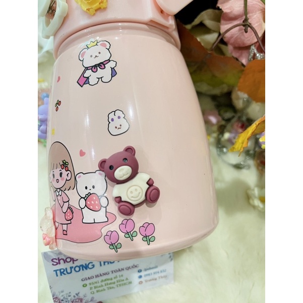Charm gấu  Bear hồng tím trang trí kẹp tóc, dán bình nước, vỏ ốp điện thoại
