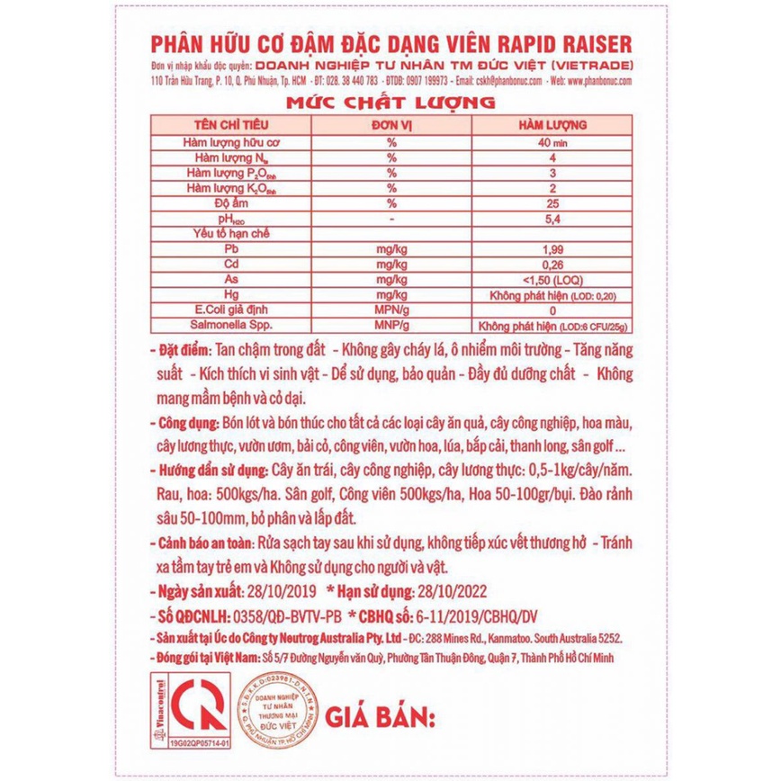 Phân bón hữu cơ RR RAPID RAISER dạng Viên của Úc 5kg, viên nén RAPID RAISER RR đỏ