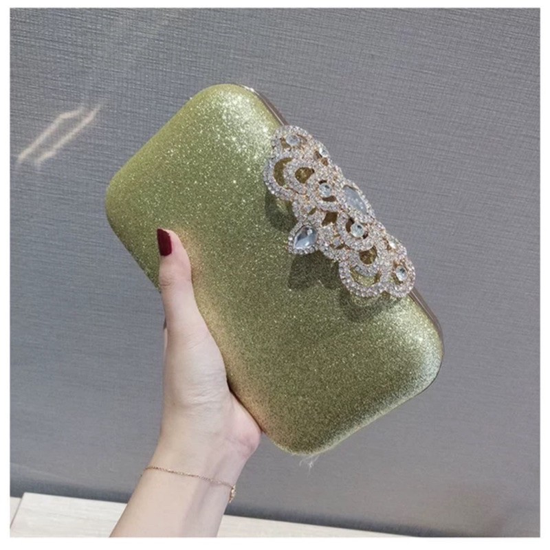 Ví nữ đi tiệc clutch khóa tim đá hiện đại