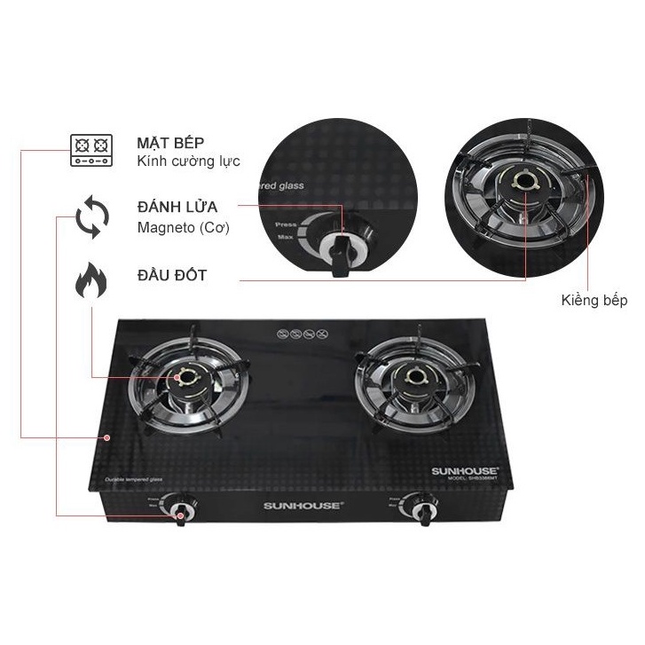 Bếp ga đôi Sunhouse SHB3366MT-Chính hãng trưng bày+Tặng dây dẫn gas