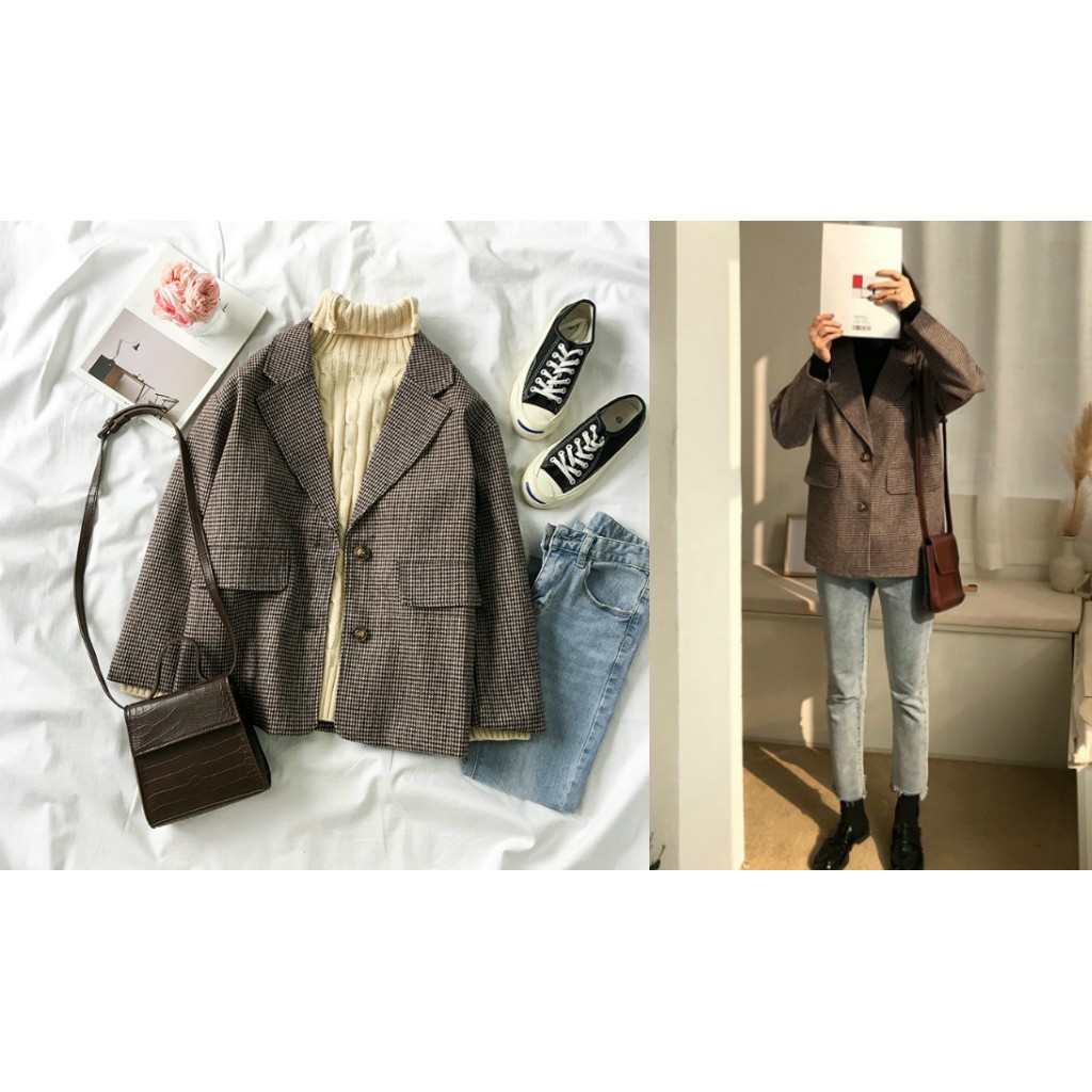 Áo Blazer dạ nâu (C29) – Hàng ORDER