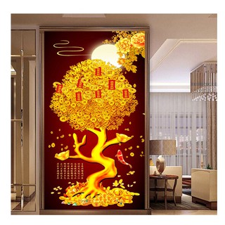 tranh thêu chữ thập cây kim tiền cây tiền tài lộc