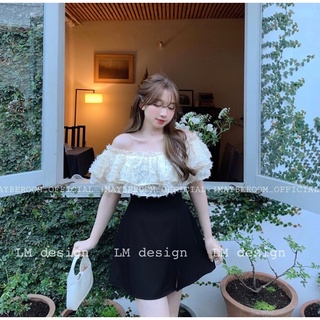 [ẢNH THẬT] VÁY TRỄ VAI ĐEN XẺ PHỐI THÂN REN BÈO VTVBVH