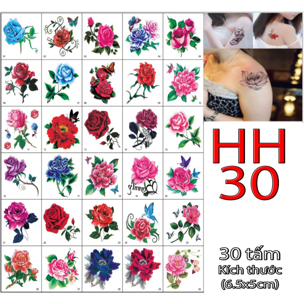 Hình Xăm Dán chống nước Set 30 tấm 80-120 hình