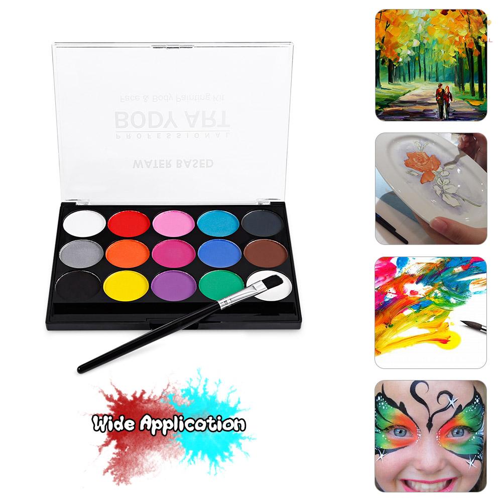 ET Face Paint Kit Professional Water Based Body Paint 15 Colors Washable Non-Toxic Paints 2 Paintbrushes for Kid Sensitive Skin Halloween Costume Makeup Party Supplies