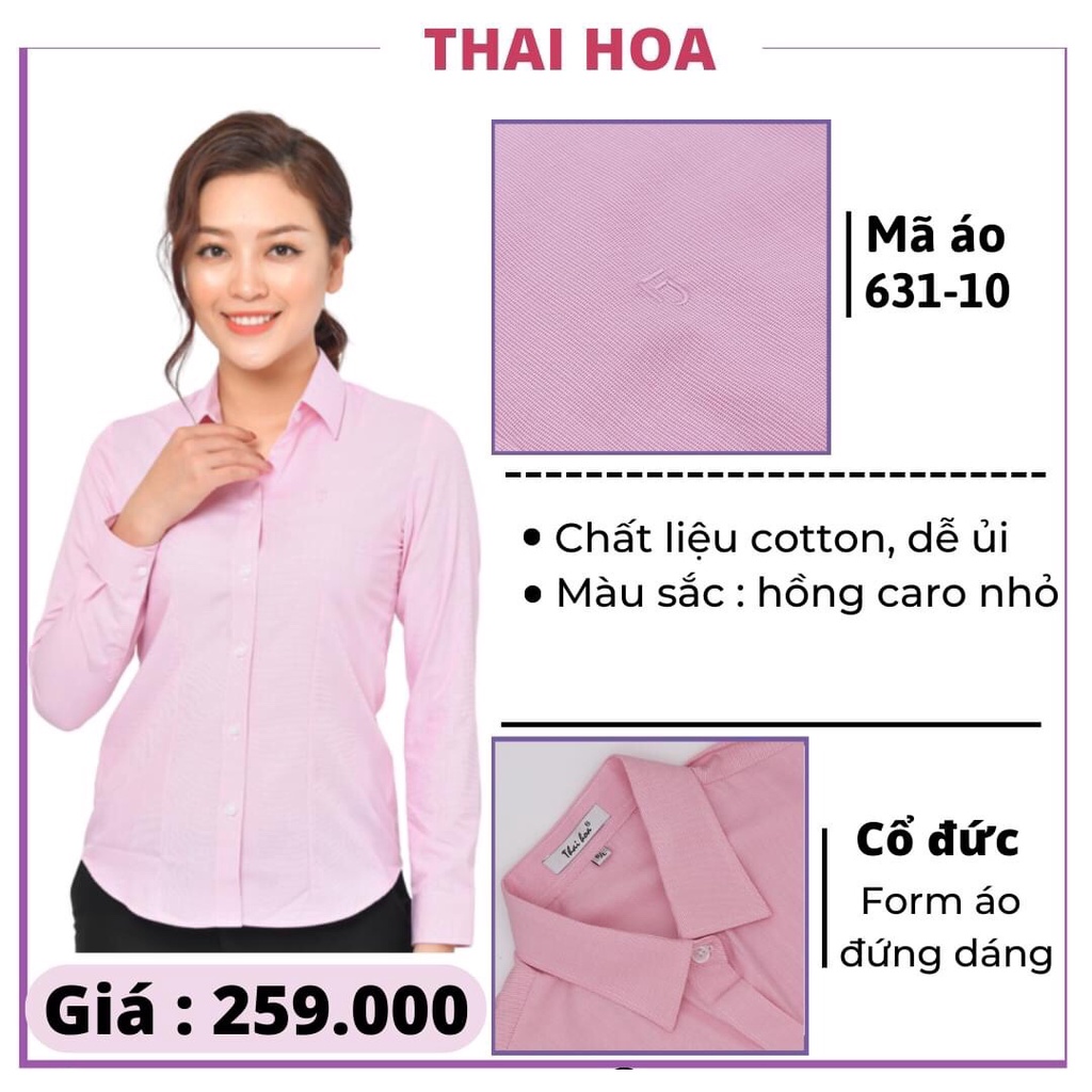 Áo sơ mi Thái Hoà caro màu hồng trẻ trung năng động 631-10-01