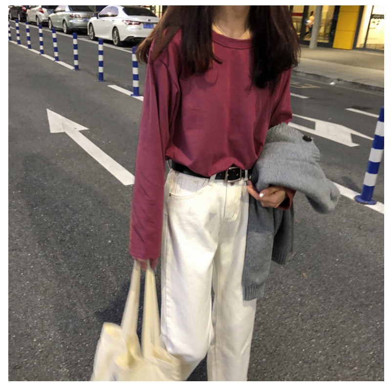 women tshirt long sleeve oversized loose casual BF Basic bottom shirt | BigBuy360 - bigbuy360.vn