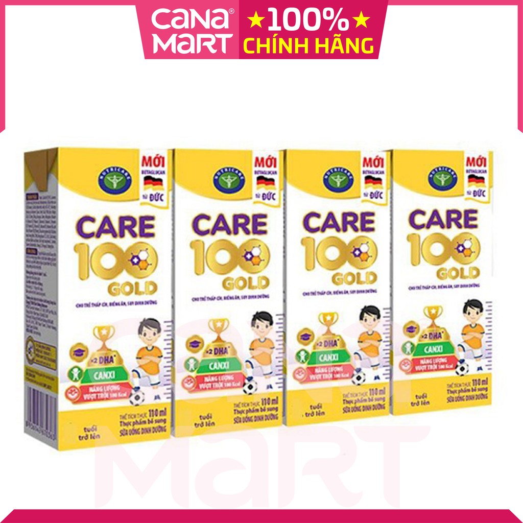 Sữa Nutricare Care 100 Gold cho trẻ thấp còi, biếng ăn, suy dinh dưỡng giúp tăng cân (110ml x 48 hộp)