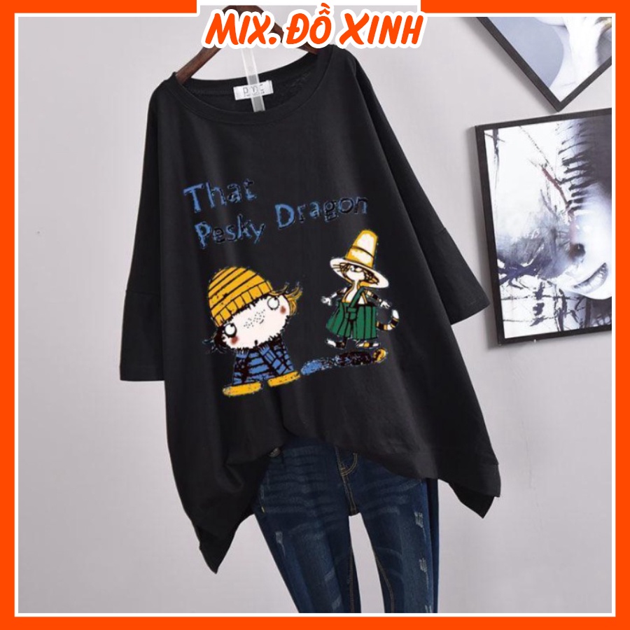 Áo thun nam nữ form rộng tay lỡ Thu Hà áo phông unisex freesize chất liệu mềm mát in chữ That Pesky Dragon