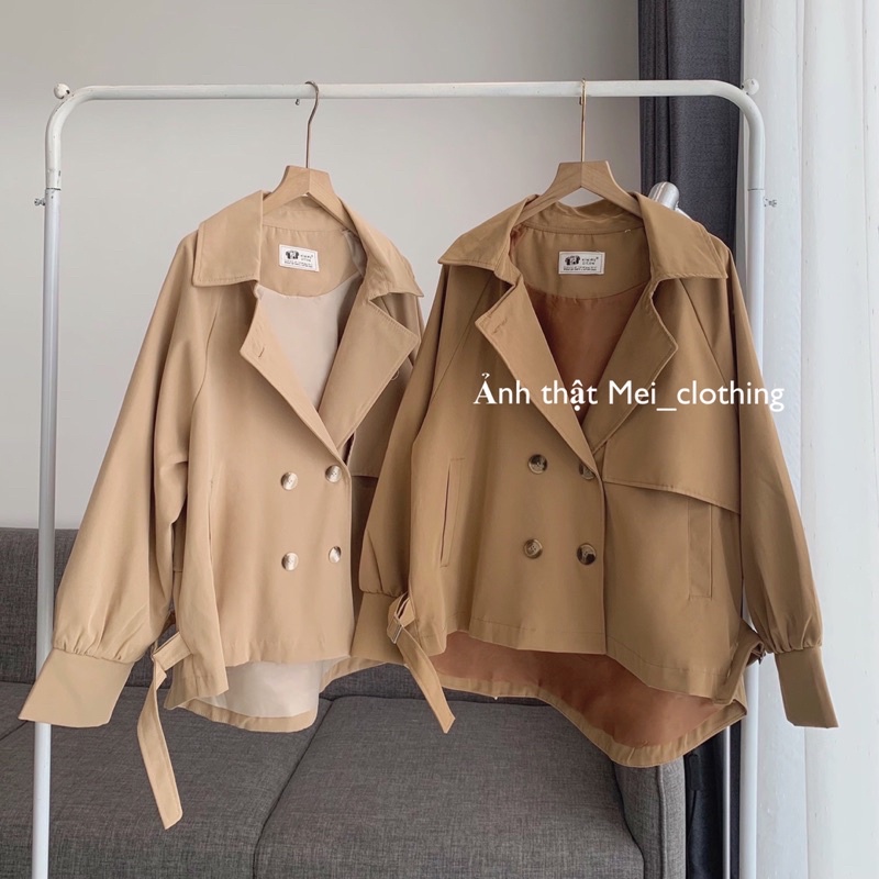 Áo Mangto 2 Lớp Dáng Lửng Kèm Đai Phong Cách Hàn Quốc