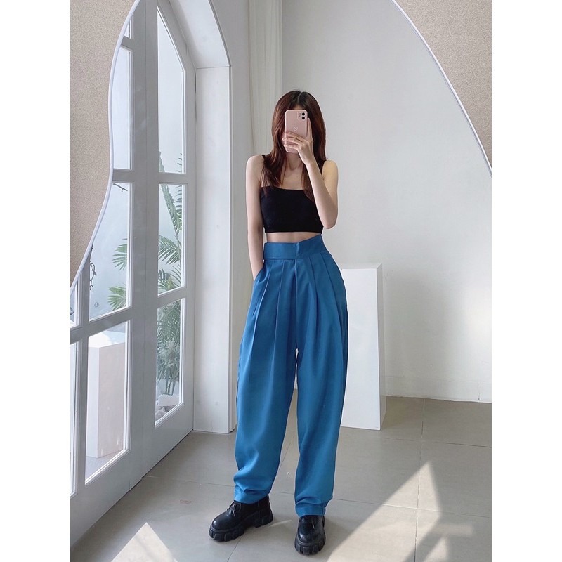 Quần tây ulzzang ống rộng lưng cao-gài băng dính