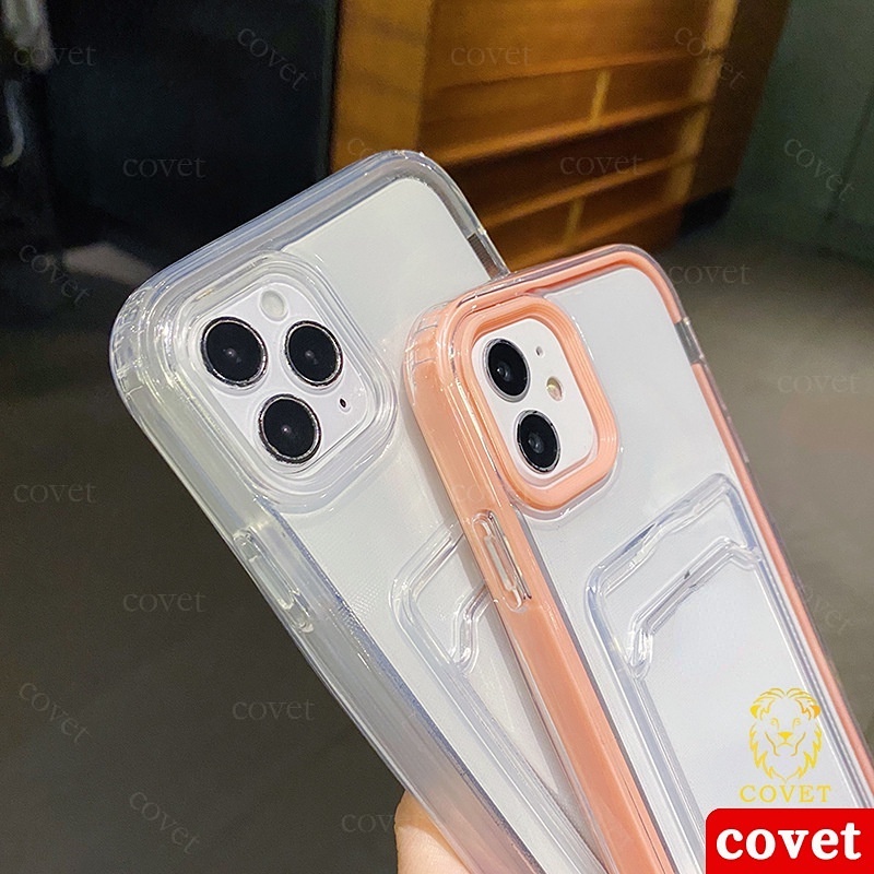 Ốp Điện Thoại Màu Kẹo Trong Suốt Chống Sốc 3 Trong 1 Có Ngăn Đựng Thẻ Cho iPhone 13 12 11 Pro Max XR X XS 7 8 Plus