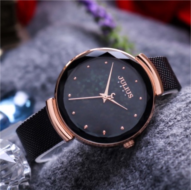 Đồng Hồ Nữ JA-1189D Julius Hàn Quốc Dây Thép (Đen)