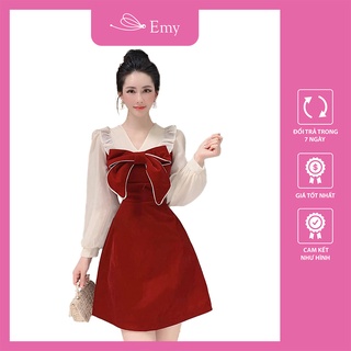 Váy xòe dài tay tay bồng phối nơ ngực tiểu thư sang chảnh Thời Trang Emy 80960