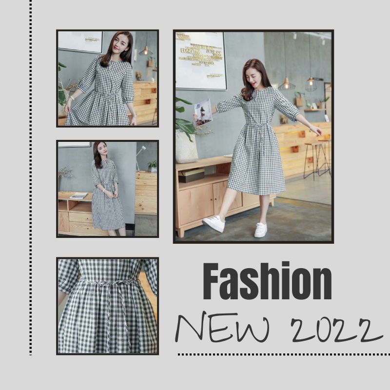 Đầm váy sơ mi JANDRESS , đầm bánh bèo đầm dáng xòe, kẻ caro xanh thắt eo thiết kế basic dễ mặc v121