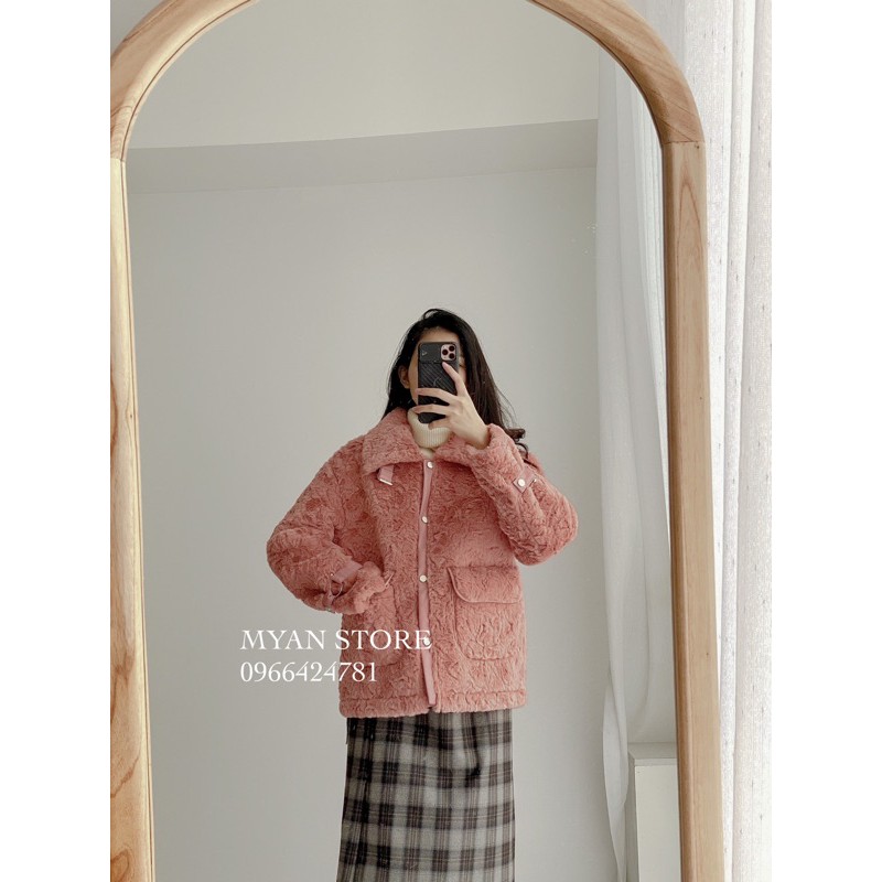 khoác lông cừu viền da A122043