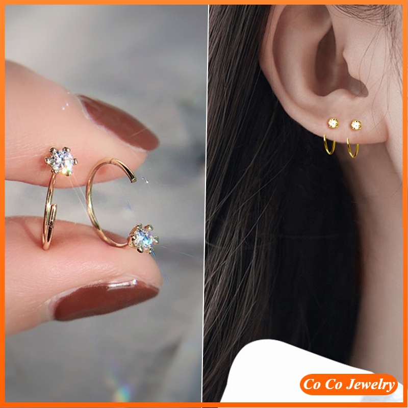 JOJO COCO Bông Tai Mạ Bạc 925 Đính Đá zircon Đơn Giản Thanh Lịch Phong Cách Hàn Quốc Cho Nữ