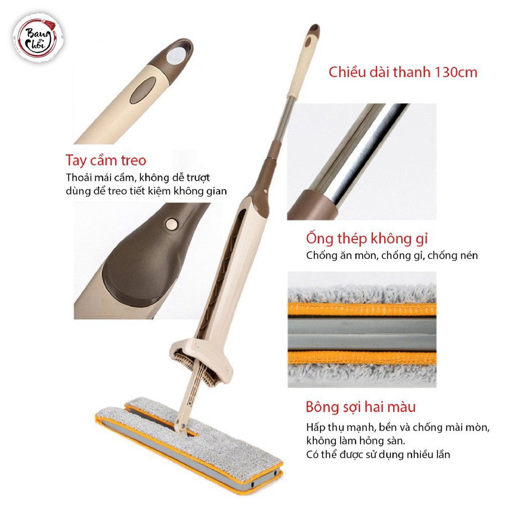 Cây lau nhà, chổi lau nhà thông minh hai mặt, tự vắt, xoay 360 độ Spin Mop mâm chữ nhật LS-CLN-M2