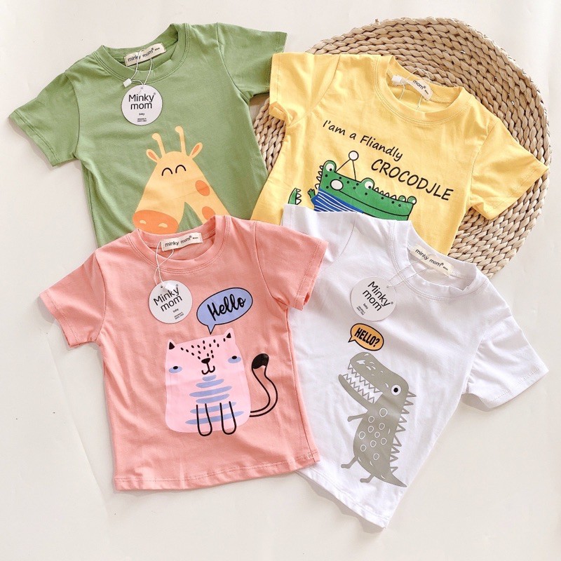 BỘ COTTON IN LỤA MINKYMOM TAY NGẮN QUẦN ĐÙI CHO BÉ HÌNH THÚ SIÊU CƯNG