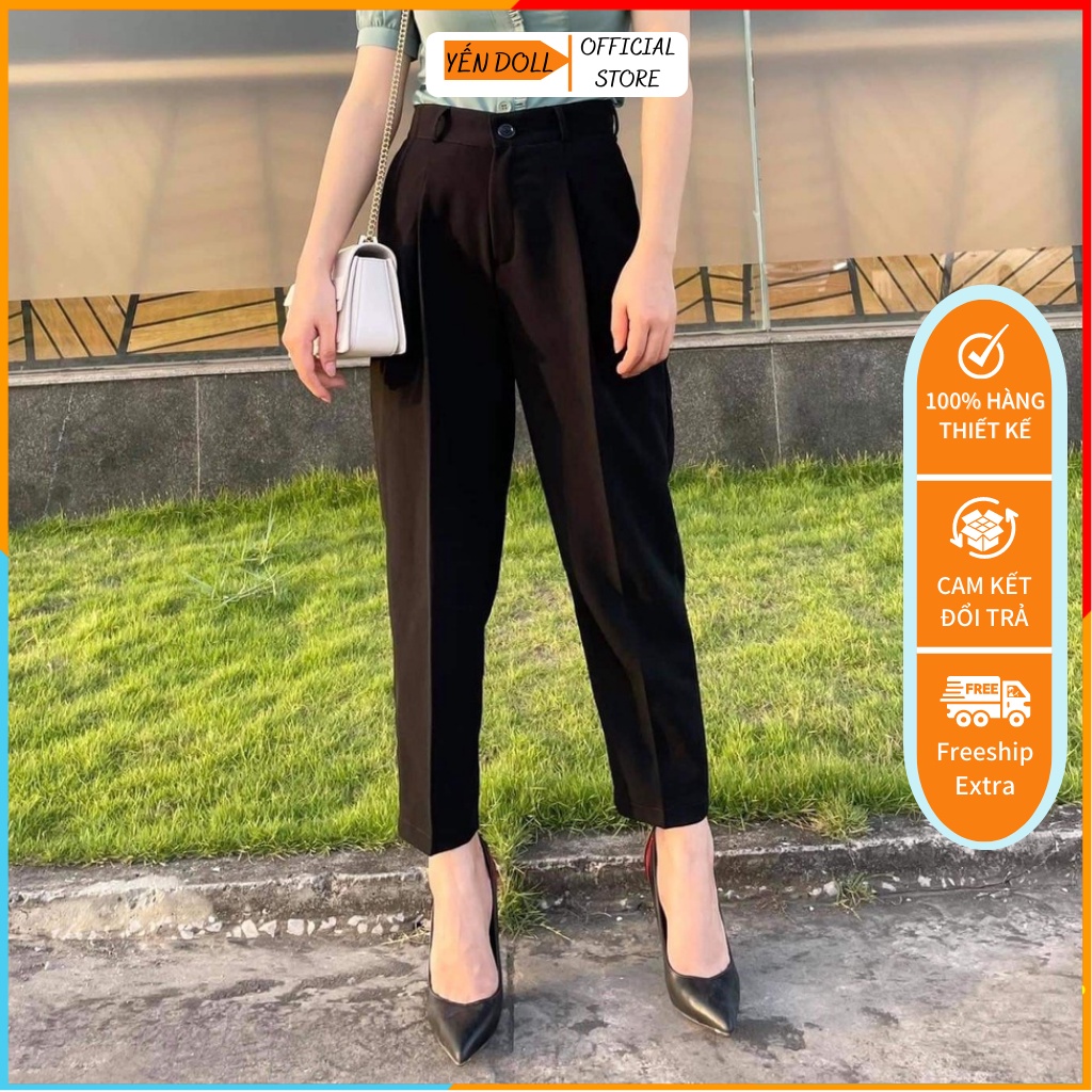 Quần tây nữ công sở dáng dài 95cm, quần âu nữ lưng cao form đẹp vải tuyết mưa dành cho chị em cao trên m6 - 610 YẾN DOLL