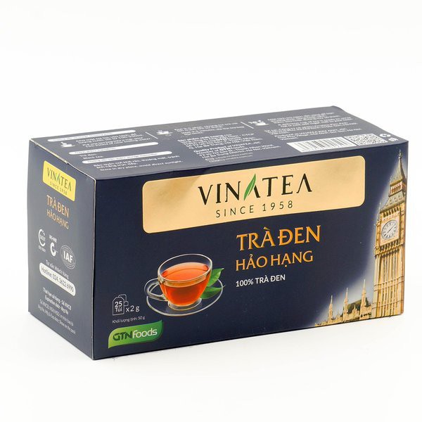 Trà vinatea trà đen hảo hạng túi lọc hộp 50gram 25 túi chống lão hóa, thư giãn