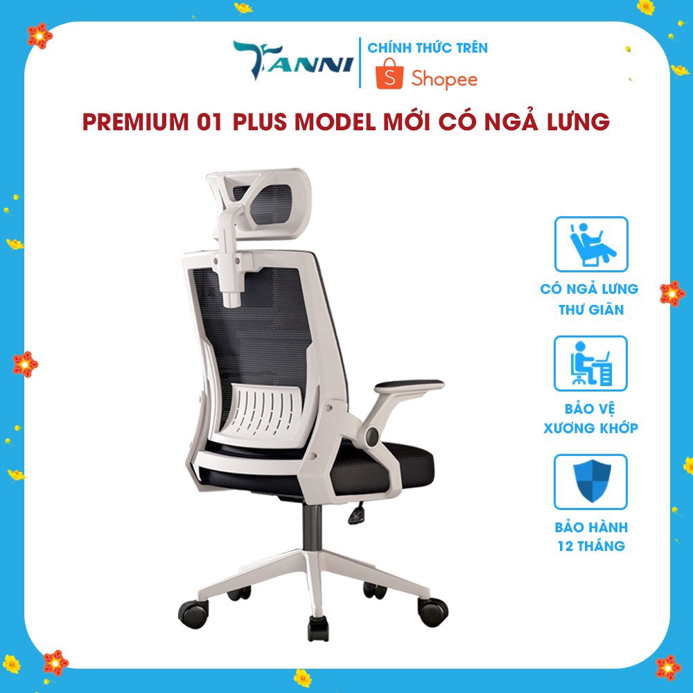 Ghế Xoay Văn Phòng Công Thái Học Có Ngả Lưng TANNI Premium 01 Plus, Ghế Làm Việc Ergonomic Cao Cấp Nhập Khẩu