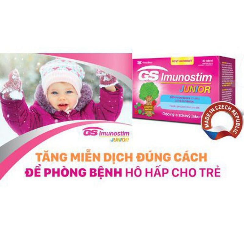 GS Imunostim Junior - Tăng cường sức khỏe đường hô hấp, hệ miễn dịch (Hộp 20 Viên)