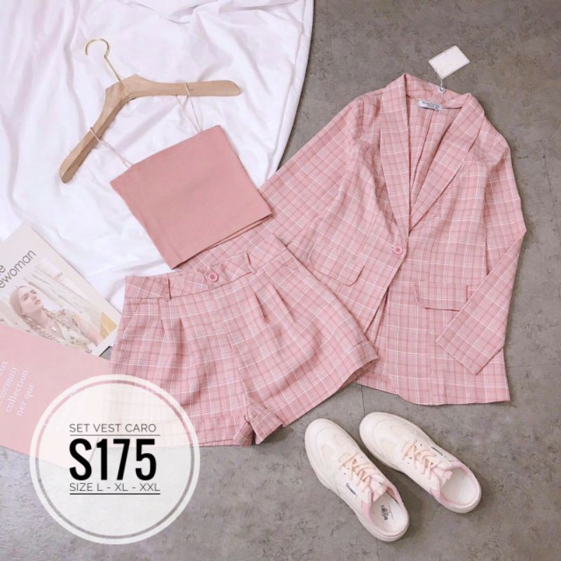 Set big size caro gồm quần, áo vest, áo dây có nhiều màu chọn lựa từ 60kg-90kg